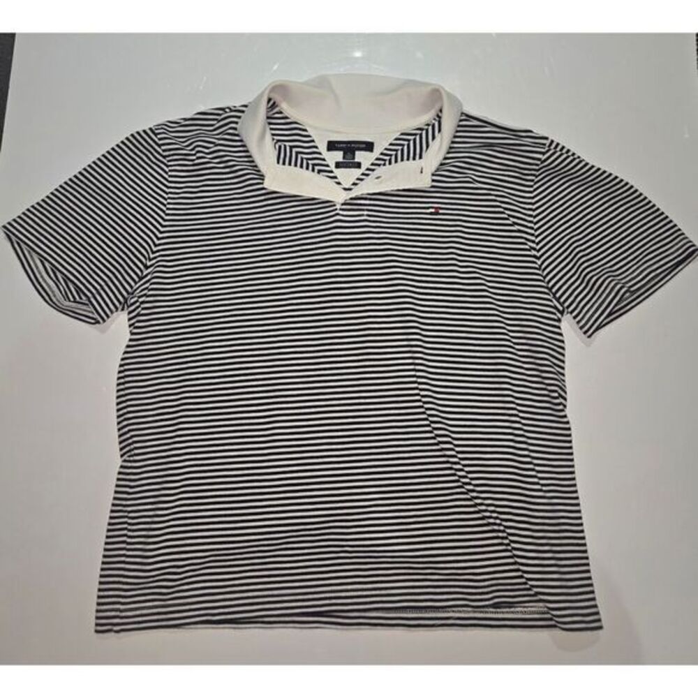 Tommy Hilfiger Polo Custom Fit Striped Shirt Blue White Nautical Classic Mens XL